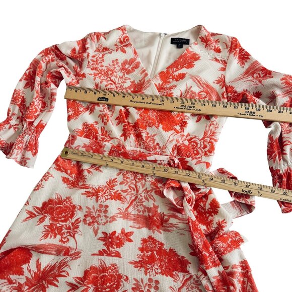 Tahari Arthur S. Levine Red & White Floral Wrap Dress Size 6 Long Sleeve. - Picture 13 of 16